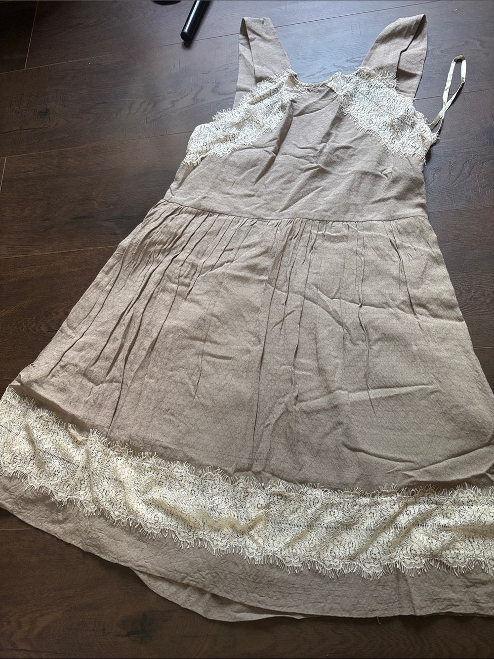 Free people Beige Sundress with Delicate Lace Trim